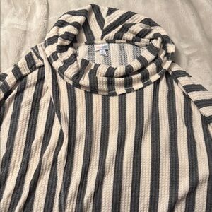 LuLaRoe Gray and Cream Striped Cowl Neck Sweater